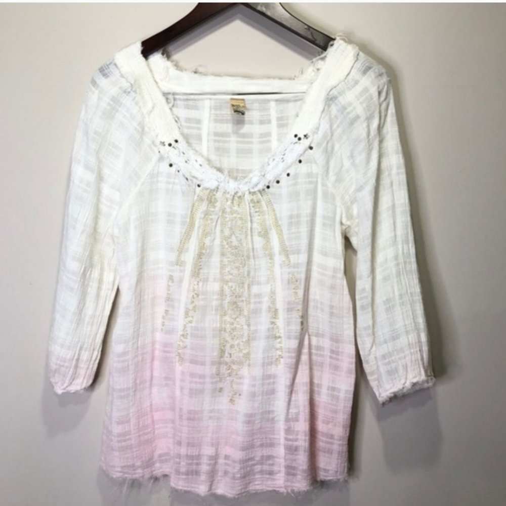 Free People peasant top pinkish dye,100 cotton Size Small(tag Large ?)